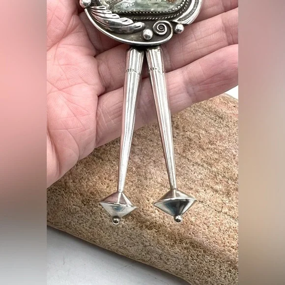 Ivan V Signed Navajo Handmade Sterling Silver Hand Painted Bear Fish Bolo Tie - Picture 7 of 9